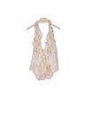 Distressed Ruffled Deep V Neck Halter Backless Tank Top